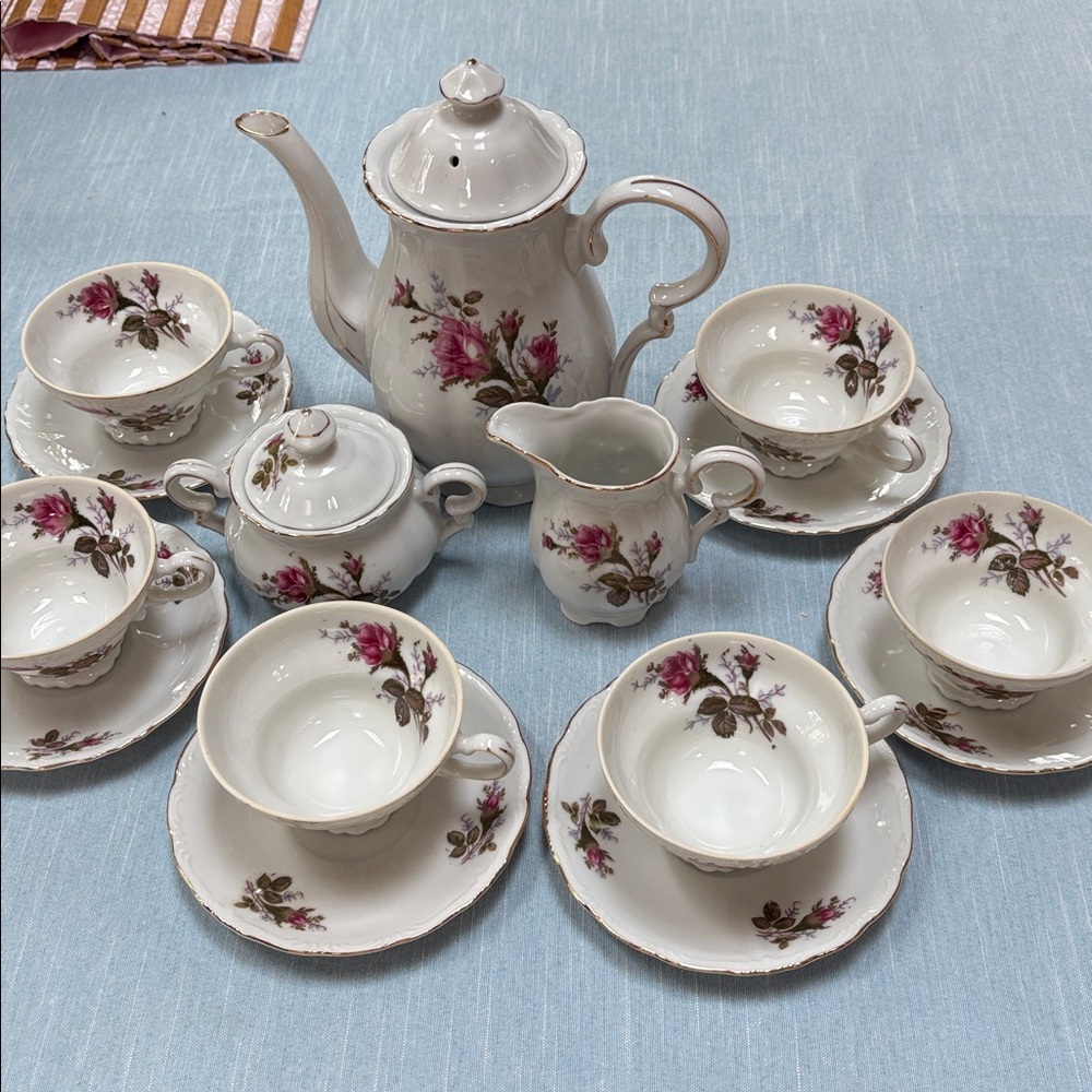 Antique Floral Tea Set with Pink Roses